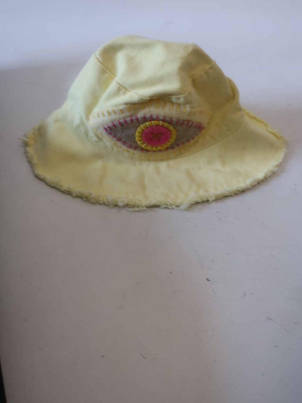 NWT Womens Romi Basha Yellow Canvas Bucket Hat W/Evil Eye